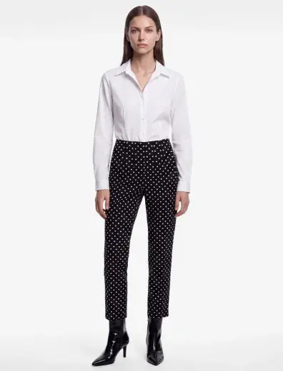 Pamuklu Yüksek Bel Slim Fit Puantiyeli Cepli Cigarette Pantolon