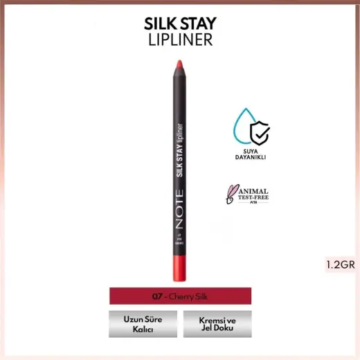 Note Silk Stay Lipliner Suya Dayanıklı İpeksi Dudak Kalemi 07 Cherry Silk