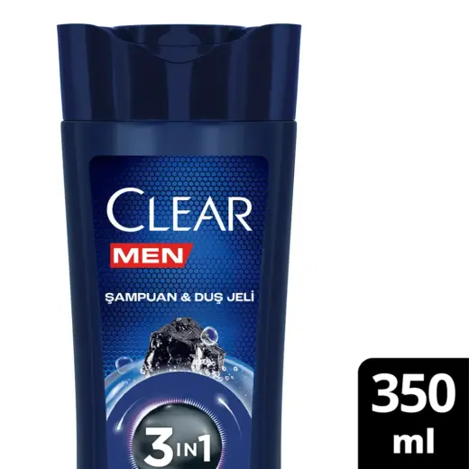 Clear Men 3 in 1 Şampuan & Duş Jeli Arındırıcı Kömür 350 ml