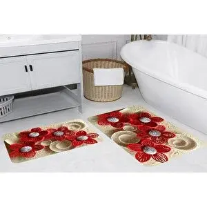 Vivense Di̇ji̇tal Baski, Kaymaz Taban İki̇li̇ Banyo Paspasi 100x60 + 60x50 Cm Rvg5285