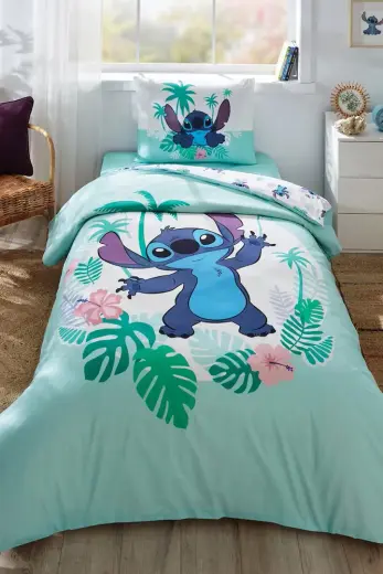 Özdilek Lisanslı Lastikli Çarşaflı Tek Kişilik Çocuk Nevresim Takımı-Stitch Summer Mint