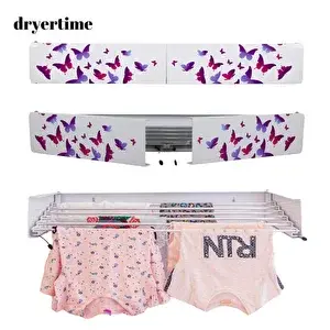 Dryertime Premium Alüminyum Duvara Monte Katlanır Çamaşır Kurutma Askısı – 80 cm – 25 Kg (mor kelebekler) Pembe Kelebekli