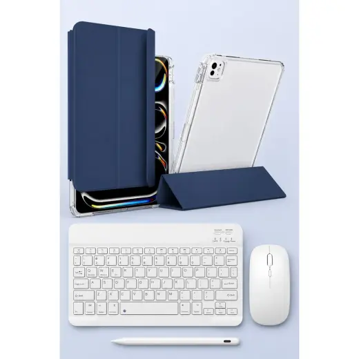 Five-E Apple iPad Pro 11 M4 Foldex Yatay ve Dikey Standlı Türkçe Klavye Mouse Kalem ve Kılıf Seti A2836 A2837