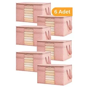 Serstil 6 Adet - Pencereli Kazak Kıyafet Hurcu 45 X 40 X 30 Cm - Pembe Benekli