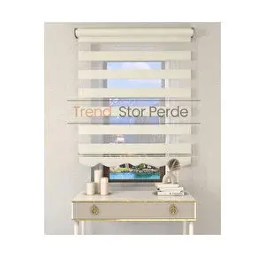 Trend Stor Perde Krem Etek Dilimli Zebra Stor Güneşlik Perde 60x200 cm