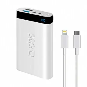SBS İntelligent Fast Charge 10.000 mAh LED Göstergeli 2 M Type-C To Lightning Kablolu Beyaz Powerbank