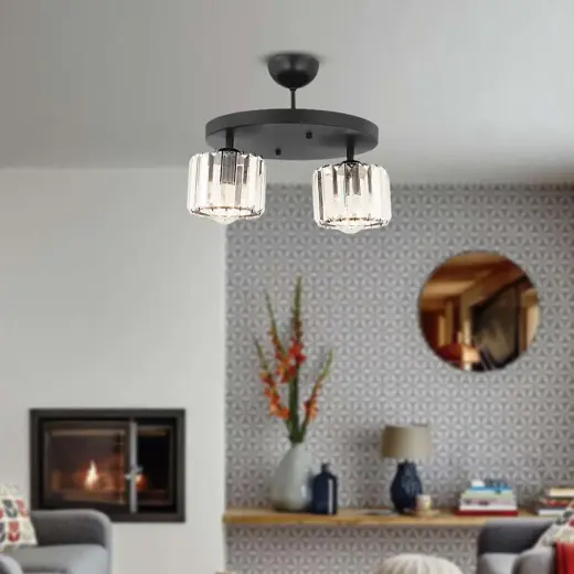 Apliqa Sabrina 2li Siyah Kristalli Taşlı Modern Tasarım Kristal Salon Plafonyer Avize