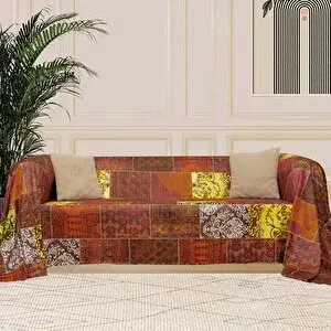 Latuda Home Softmicro Etnik Desenli Boho 180x300 Cm Koltuk Örtüsü Şalı, Kanepe Örtüsü, Tv Battaniyesi Kiremit Rengi Kiremit