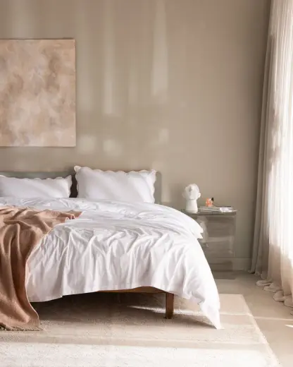 Justine King Size %100 Pamuk Çarşaflı Nevresim Takımı - Beyaz/Pudra