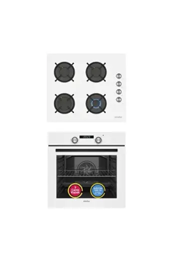 Ankastre Set Beyaz Cam Ocaklı Dijital Power Turbo Fanlı 2'li Set (Fırın + Ocak)
