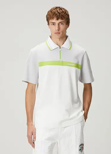 Beyaz Yeşil Polo Yaka T-shirt