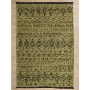 Adalizza Bohem Tarz Dekoratif Pamuk Taban Şönil Kilim Yeşil Renk Halı 120x170 cm