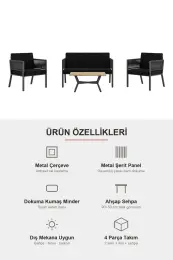 Upstyle Lido Bahçe & Balkon Oturma Takımı Antrasit Siyah 8