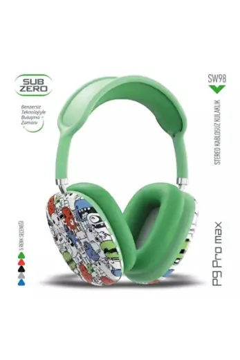SW98 P9 Pro Max Desenli Bluetooth Kulaklık | Renkli Kablosuz V5.0, Mikrofonlu Kulak Üstü