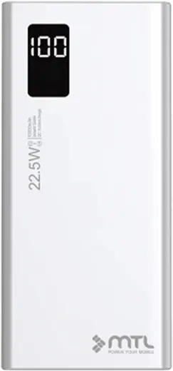 MTL 10000 mAh 22.5W Turbo Şarj Dahili Kablolu LED Göstergeli PD ve QC 3.0 Powerbank MT4510 Beyaz ile uyumlu