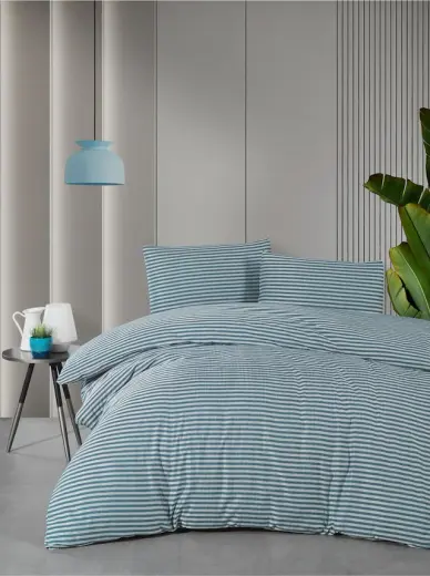 Mystory Home Lastikli Çarşaflı Çift Kişilik Nevresim Takımı Saten Yeşil