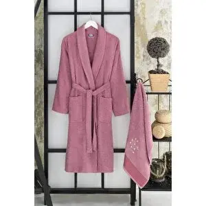 Mira Home Havlulu Banyo Kadın Bornoz Takımı Şalyaka 100 Pamuklu L/XL