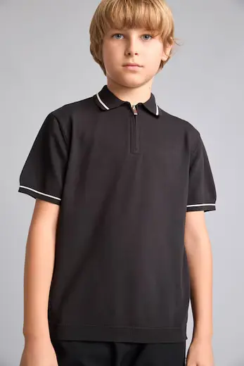 Yarım Fermuarlı Basic Polo Tişört Erkek Çocuk