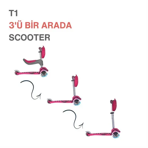 SmarTrike T1 3’ü 1 Arada Oturaklı ve Çantalı Çocuk Scooterı (15 Ay - 5 Yaş) - Pink