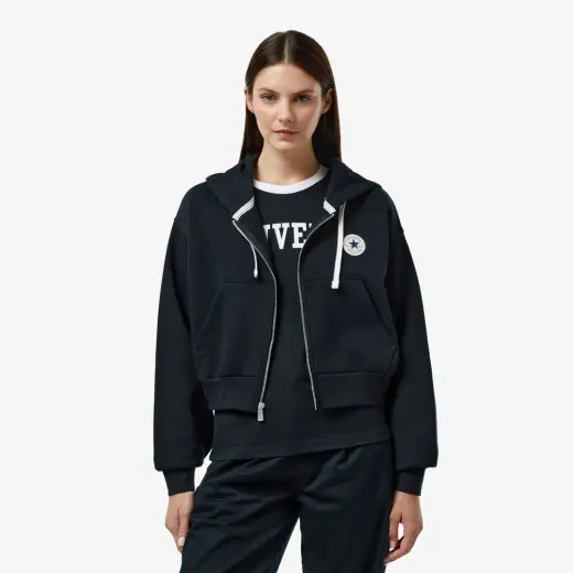 Converse Kadın Siyah Fermuarlı Hoodie
