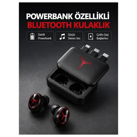 Masa Dostu Powerbank Özellikli Bluetooth Kablosuz Kulaklık – Dokunmatik Kontrol, Uzun Pil Ömrü, Ergonomik