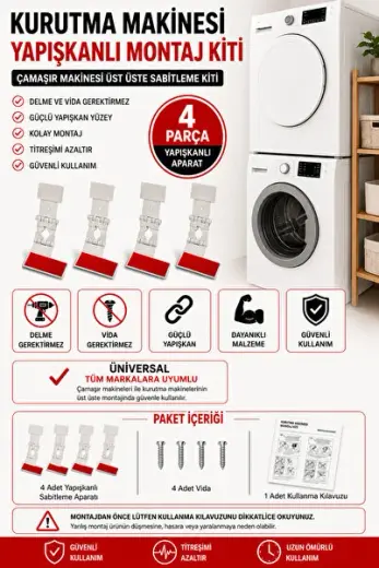 ARÇELİK - BEKO - ALTUS - GRUNDIG Çamaşır ve Kurutma Makinesi Üst Üste Sabitleme Aparatı Yapışkanlı Montaj Kiti