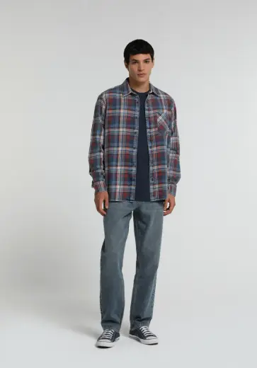 Loose Straight Fit Erkek Mid İndigo Denim Jean Pantolon