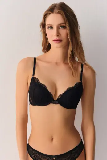 Siyah Lace Deluxe Destekli Sütyen