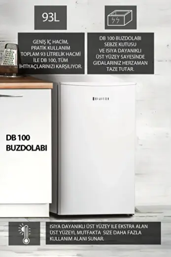 DB100 Mini Buzdolabı A+ 93 l Tezgâh Altı Büro Tipi