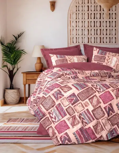 Ethnic Çift Kişilik Nevresim Takımı Estilo Bordo