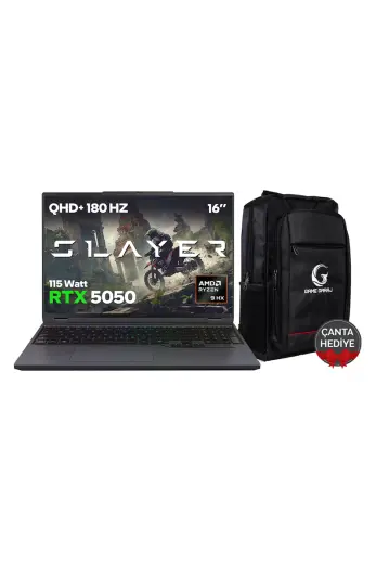 Game Garaj Slayer R9T-5050 C1 AMD Ryzen 9 7845HX 32 GB RAM 1 TB SSD RTX5050 16" 180Hz QHD+ IPS FreeDOS Oyuncu Laptop