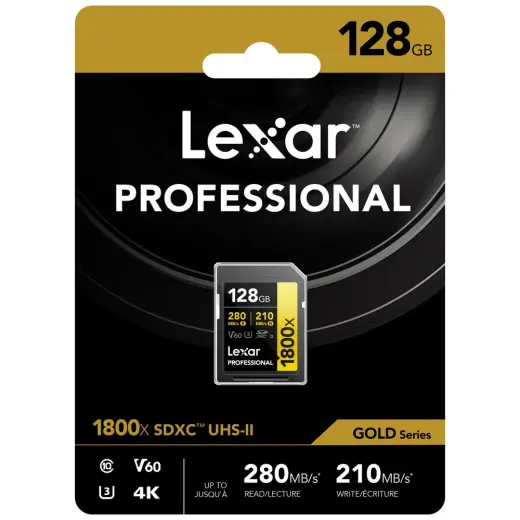 Lexar 128GB Professional 1800x SDXC UHS-II 4K UHD 270MB/sn U3 C10 V60 Hafiza Karti (Gold Series )