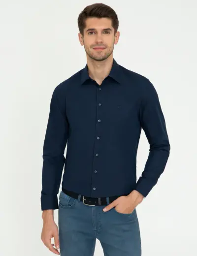 Lacivert Slim Fit Basic Gömlek
