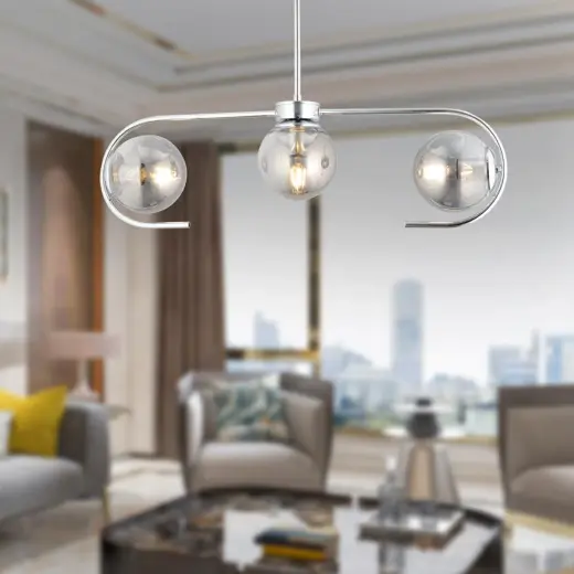 Apliqa Diaspor 3lü Sıralı Krom Füme Camlı Modern Sarkıt Genç Odası Yatak Odası Retro Salon Avize