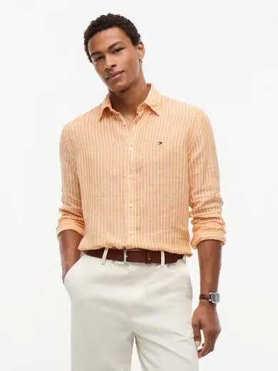 Erkek Linen Bengal Stripe Gömlek