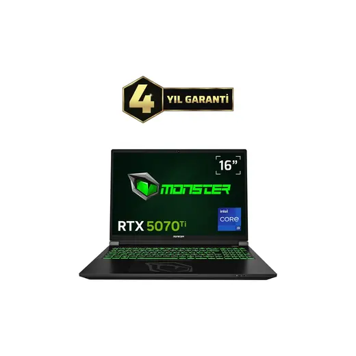 Monster Tulpar T6 V3.7.8 Intel Core i9 13900HX 64 GB RAM 1 TB SSD 12 GB RTX 5070 Ti FreeDOS 16" QHD+ 180 Hz Oyun Bilgisayarı