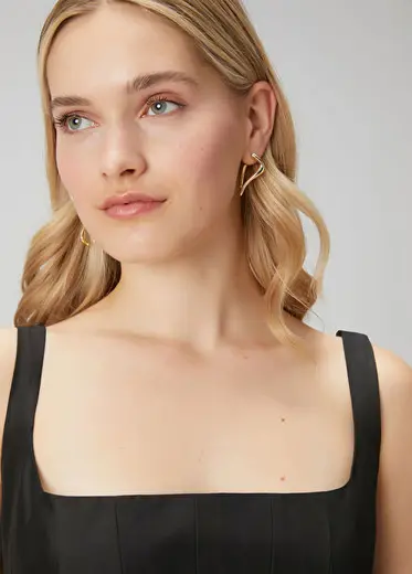 Gold Silver Kıvrımlı Kadın Küpe