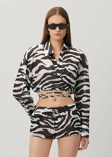 Zebra Desenli Crop Bluz