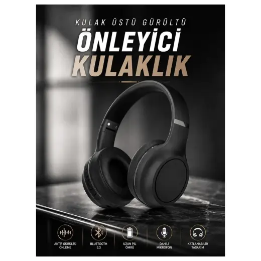 Renas Store Kulak Üstü Kablosuz Bluetooth Kulaklık Gürültü Önleyici Ayarlanabilir