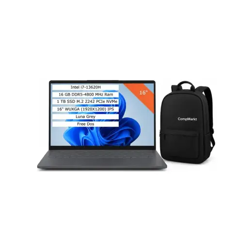 Lenovo Ideapad Slim 3 Intel Core I7 13620H 16 GB 1 Tb SSD 16" Wuxga IPS Windows 11 Pro Taşınabilir Bilgisayar 83K2001WTR +Compmarkt Çanta