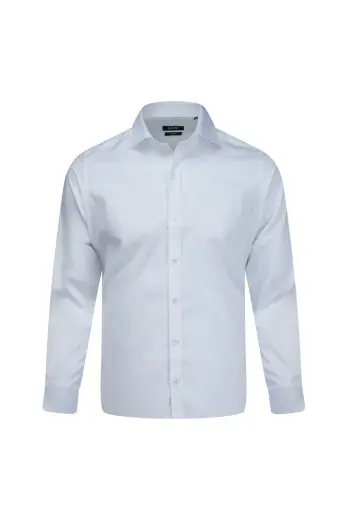 Beyaz Slim Fit Açık İtalyan Yaka Pamuklu Saten Uzun Kollu Gömlek