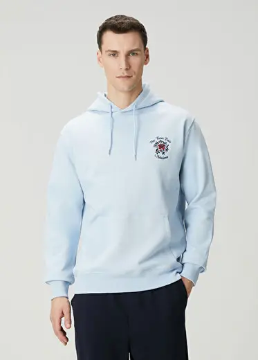 Açık Mavi Kapüşonlu Sweatshirt
