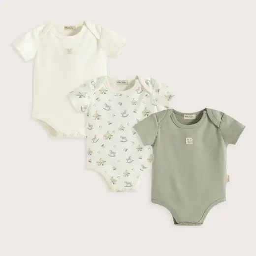 Cute Cırcus 3'Lü Body Set Ekru/Yeşil
