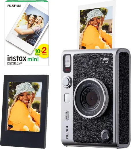 Instax Mini Evo Siyah Fotoğraf Makinesi 20li Film ve Çerçeve