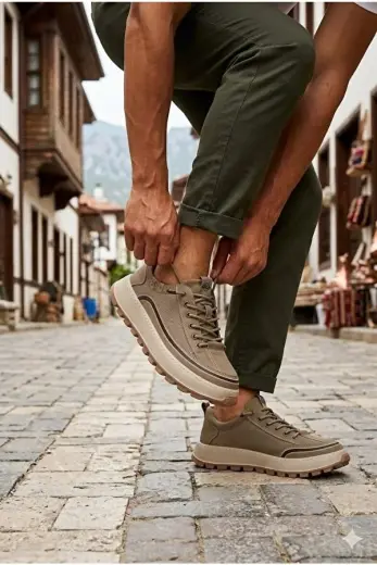 26Y514 Rahat Hafif Taban Tekstil Lastik Bağcıklı Sneaker Erkek Ayakkabı