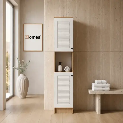Homea 2 Kapaklı Ve Raflı Çok Amaçlı Dolap Meşe Beyaz