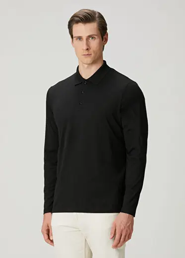 Milano Muscle Up Fit Siyah Polo Yaka Uzun Kollu Erkek T-Shirt
