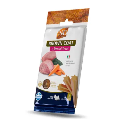 N&D Brown Coat Kuzu Spirulina ve Havuçlu Küçük Irk Yetişkin Köpek Ödül Maması 60gr (7'li)