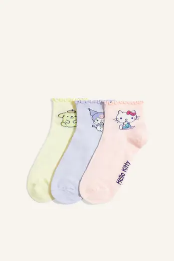 Hello Kitty Lisanslı Pamuklu 3'Lü Çorap Kız Çocuk