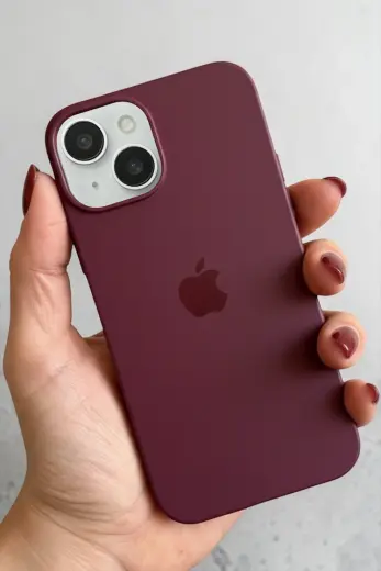 Iphone 13-14 Uyumlu Kılıf Logolu Lansman Soft Yumuşak Içi Kadife Silikon Kapak Bordo